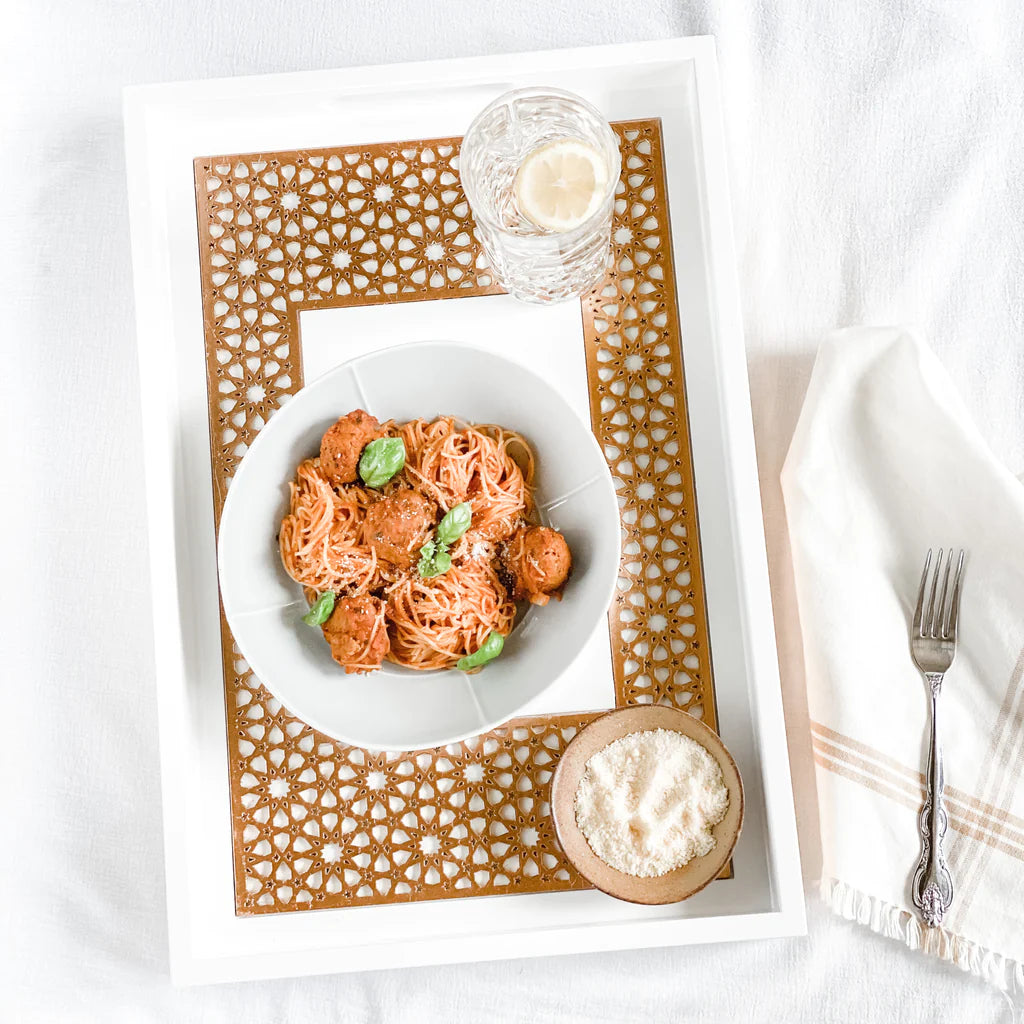 Zaina Laser cut trays (18x12inches) - White and Rose Gold