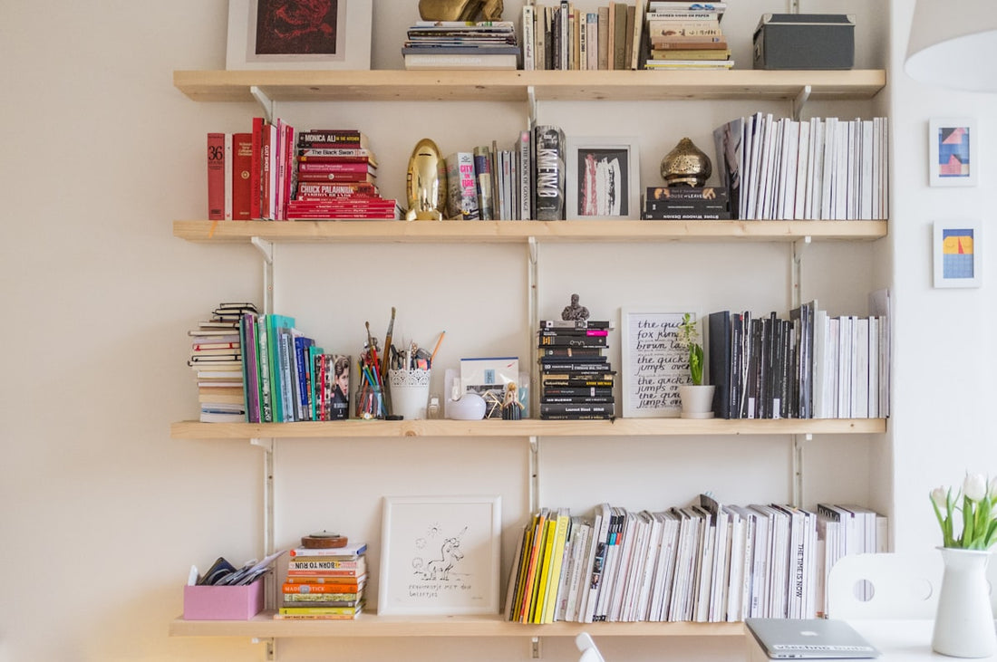 Books arranged on shelves at an Islamic bookshop
