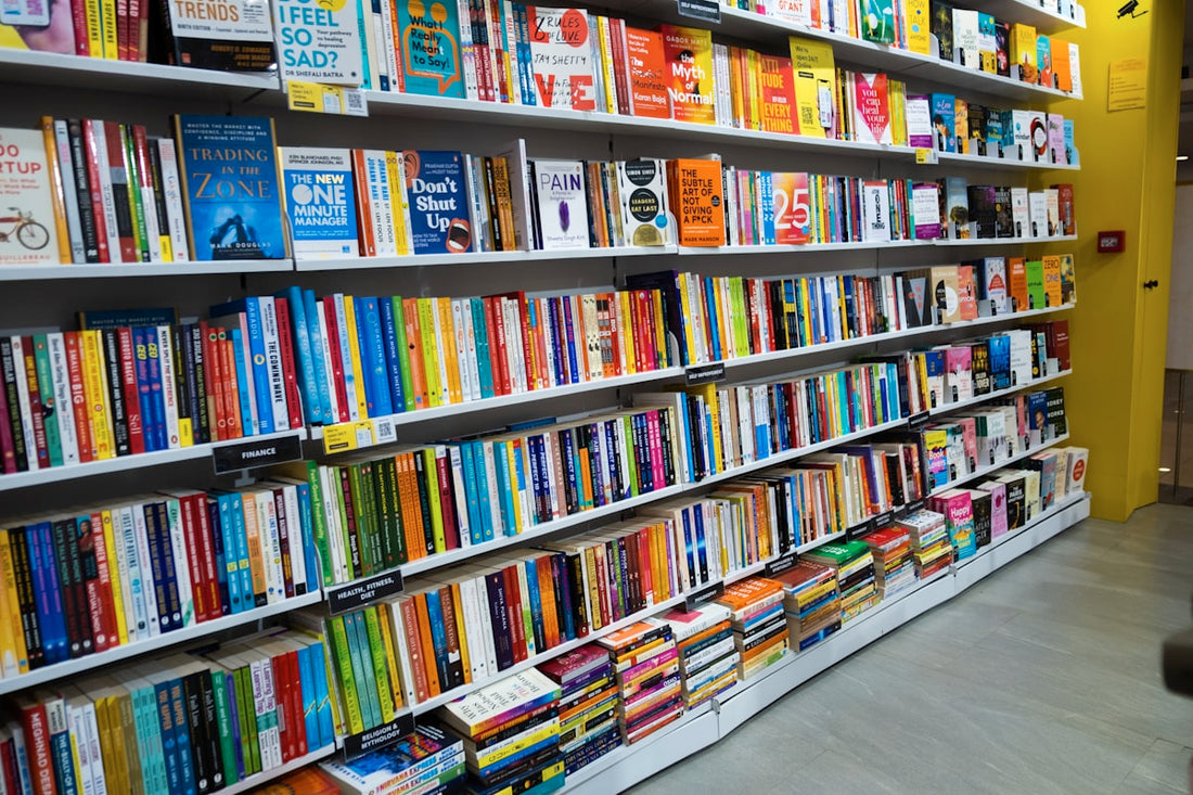 A bookshelf filled with colorful books