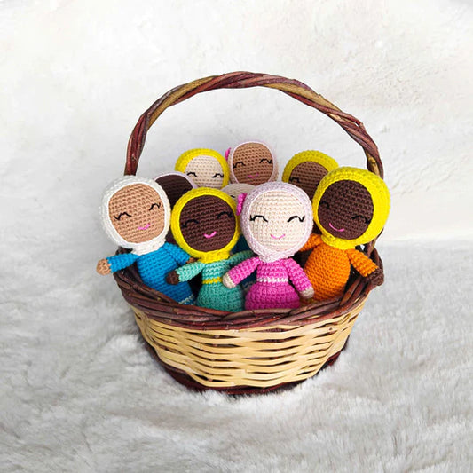 Mini Girl Doll | Handmade Muslim Dolls: Abaya, Lilac/Ecrou, Brown Skin