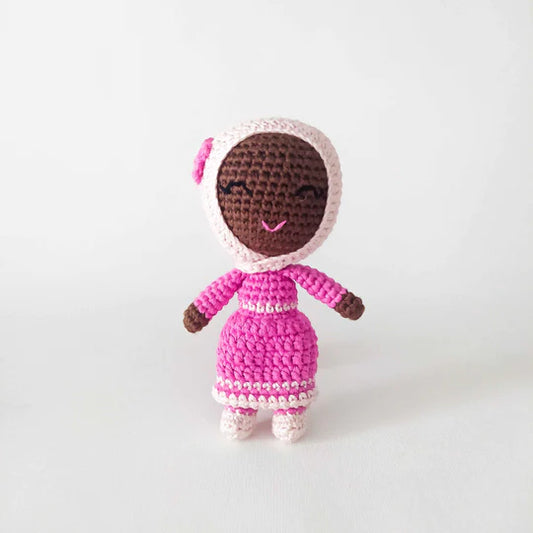 Mini Girl Doll | Handmade Muslim Dolls: Fusha, Black Skin