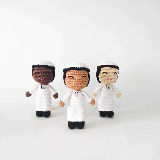 Boy Doll with Thobe and Kufi | Handmade Muslim Doll: White, White Skin